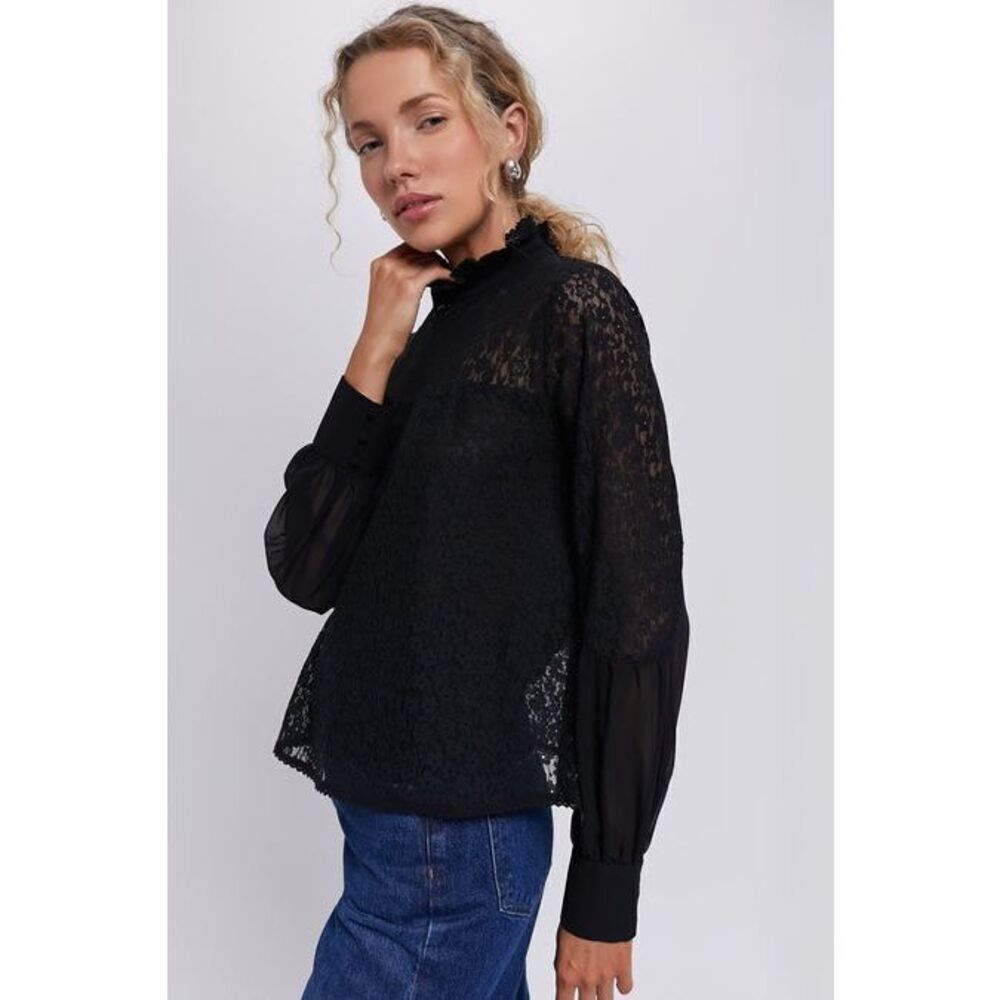 NEW TUCKERNUCK Black Lace Rosalee Blouse top size XL Floral - Picture 2 of 14